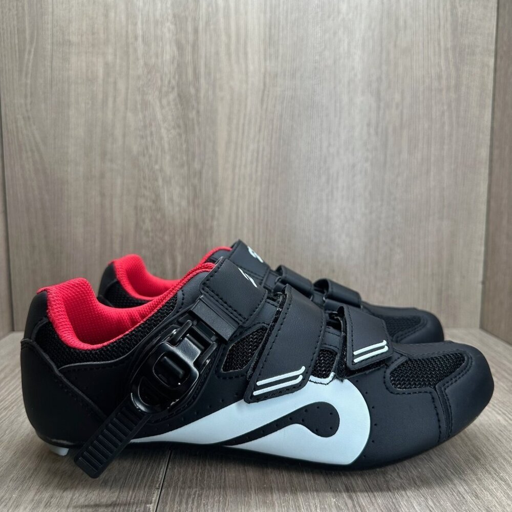 Peloton Cycling Shoes Mens Sz 6.5 Low Top Adjustable Hook & Loop Strap Black Red